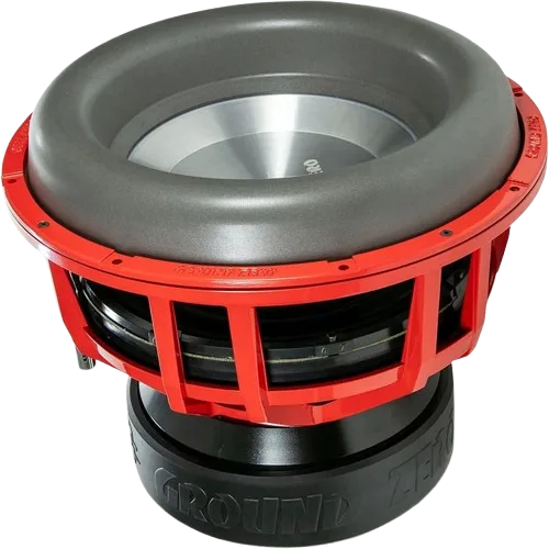 Professioneller Car-HiFi Subwoofer im Gehäuse mit großer Membran und Ground Zero Logo.